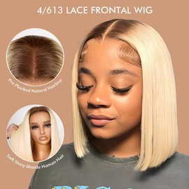Alipearl Hair 4/613 Ombre Blonde Lace Front Bob Wigs Short 13x4 Bob Wig for Women With Baby Hair Brazilian Straight Bob Wigs Human Hair Pre Plucked - Hair Type: 13x4 Lace Frontal Wig ( Not Glueless）, Hair Length: 14 Inch