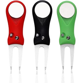 LOVMEAD Pack of 3 Golf Divot Tool with Golf Ball Marker, Foldable Stainless Steel Golf Divot Tool, Golf Divot Repair Tool, Golf Training Accessories for Golf Repair Accessories (Black + Green + Red,