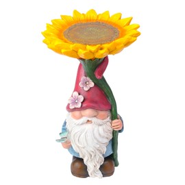 MUMTOP Garden Gnome Statue with Sunflower Bird Bath Outdoor Decor, Gnome Birdbaths Bird Feeder with Solar LED Light Waterproof Garden Sculpture for Yard Lawn Outdoor Decorations