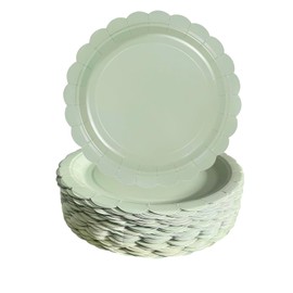 NOVIPEROW 100 Pcs Scalloped Paper Plates, 7 Inch Sage Green Paper Plates, Premium Heavy Duty Disposable Dessert Plates for Wedding, Valentine's, Birthdays, Baby Showers, Parties (Sage Green, 7 In)