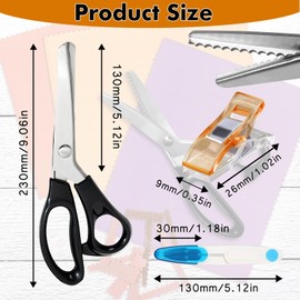 Fabric Scissor Set, Professional Dressmaking Scissors, Black Wavy Edge Craft, Comfort Grips Handled, Zig Zag Scissors with 12 Sewing Clips for Fabric and Blue Wire Cutters (Style 2)