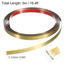 HARFINGTON 16.4ft x 0.39" Wall Trim Peel and Stick Molding Trim Frame, Self Adhesive Stainless Steel Brushed Finish Metal Strip Trim for Wall Ceiling Floor Cabinet Tile Edge, Golden