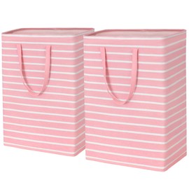Goodpick Pink Laundry Basket Kids Baby Laundry Hamper Towels Dirty Clothes Baskets for Organizing Large Collapsible Laundry Baskets Baby Girls Toy Storage Bathroom, Dorm, 75L Set of 2, Pink