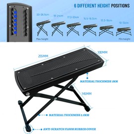Ksvaye 6-Height Adjustable Guitar Foot Stool – Anti-Slip Rubber Base, Portable & Foldable Guitar Footrest for Guitarists, Supports Up to 70kg