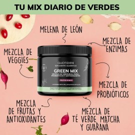 Green Mix Jugo Verde, Matcha, Espirulina, Té Verde, Espinaca, Clorofila, Moringa, Melena de León, Enzimas Digestivas (digestive Enzymes), Probióticos 