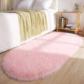 DETUM Pink Rug Soft Fluffy Oval Rugs Kids Rug for Girls Boys Bedroom Oval Throw Rug for Nursery Reading Room, Shaggy Cute Rugs Bedside School Dorm Home Décor, 2.6 x 5.3 Feet