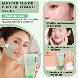 3 Cajas Green Tomato Clay Mask Cleanser,Incluye Cuchara,120g Mascarilla de Arcilla para Cara,Limpieza Profunda de Poros,Minimiza Poros,Sebum y Hidrata