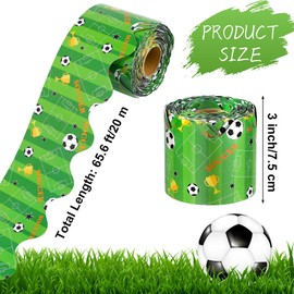 Aodaer 65.6 Ft Soccer Bulletin Board Borders Double Sided Sport Theme Border Trim Scalloped Soccer Lawn Die-Cut Border Sticker Decals for Sports Party School Classroom Home Office Wall
