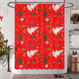 RLoncomix Cortina de ducha clásico de Navidad con patrón de pino rojo de Navidad, cortina de baño estándar para año nuevo, tela impermeable para baño, 72 x 72 pulgadas