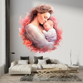 Mom and Baby Decals Peel & Stick - Wall Vinyl Stickers - Mother Mama Mum Woman Newborn Toddler Colorful Silhouette - Car Window Truck Laptop Tumbler - Boys Girls Kids Room Bedroom DWSVG24691