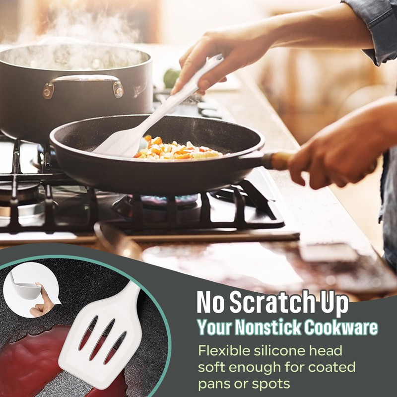 E-far Silicone Cooking Utensils Set, 7-Piece White Heat Resistant Kitchen