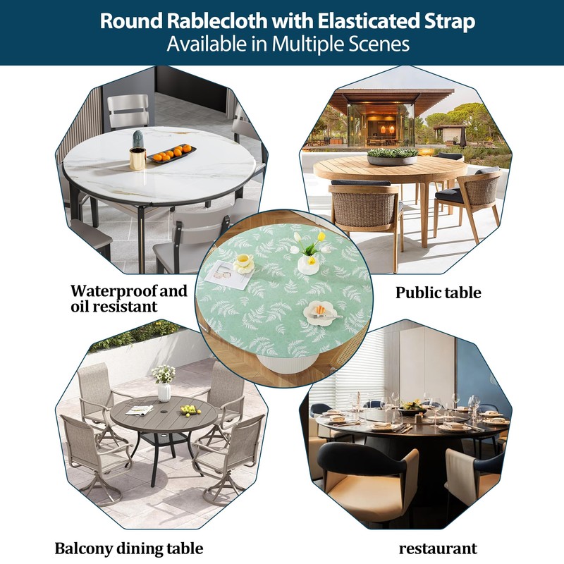 Wapasezyar Round Outdoor Tablecloth, 48 Inches, PVC Stretch Tablecloth, Round