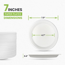 PRIME FEEL Disposable Paper Plates,100% Compostable Sugarcane Heavy-Duty Plates for Events, BBQs, Camping, and Picnics (7 Inches 120 Pack)