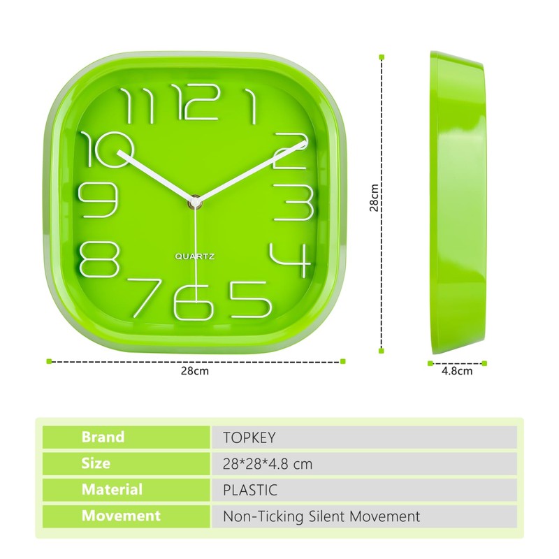 Topkey Square Wall Clock - Green