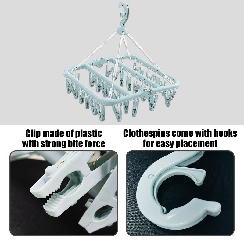 1 Foldable Hanging Sock Clothes Peg (including 32 Pegs) with