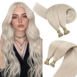 Sunny Hair I Tip Hair Extensions 50G Itips Human Hair Extensions for Women Real Human Hair Straight I Tip Hair Extensions Human Hair Blonde 14inch