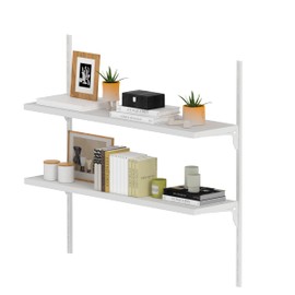 STORKING 8" Deep ×32″ Long Adjustable Deep Floating Shelves for Wall 2‑Tier, Wall Mount Metal Shelf 110 LBS, Heavy Duty White Storage Rack for Garage, Kitchen, Bathroom, Bedroom, Wall Shelving Decor