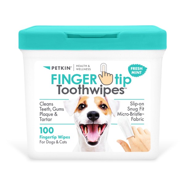 Petkin Fingertip Tooth Wipes for Dogs and Cats, 100 Finger