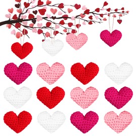 ULELE 16 Pcs Valentine's Day Felt Heart Hanging Ornaments Valentines Heart Hanging Knit Decorations Heart Baubles Romantic Heart Hanging Decoration for Trees Wedding Anniversary Party Decor(4 Colors)