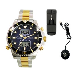 [ARTSTATE AS3210 ] 腕時計 メンズSolar電波時計,日付と曜日の表示,ワールドタイム, USB充電器付き,20気圧防水 (金と銀)