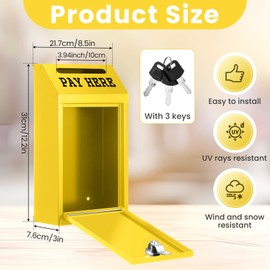 Yaocom Safe Cash Box Money Collection Metal Donation Box with Lock Wall Mount Pre Drilled Mailbox Delivery Ballot for Home Office Outdoor Self Serve Stand(Yellow,10.2 x 5.7 x 2.8 Inch)