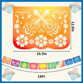 SEPGLITTER Mexican Party Banners 2 Pack, 36 Feet Fiesta Party Banner Cinco de Mayo Party Decorations Plastic Dia De Los Muertos Papel Picado Banner Mexican Fiesta Themed Party Day of the Dead Supplies