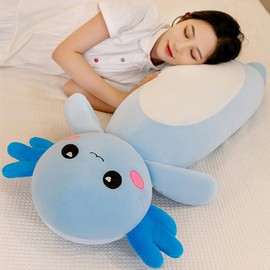 Aiuidun Long Axolotl Plush Pillow, Cute Axolotl Stuffed Animal Body Plush Soft Plushies Doll Toy for Girls Boys(80cm/31.49inch,Blue)