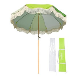 LAGarden Palm Springs Wooden Patio Fringe Umbrella 6ft Tilt - Color: Mojito, Size: 6ft 8-rib
