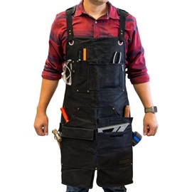 Oriole Tools 16oz Heavy Duty Waxed Canvas Work Apron - Rugged & Water-Resistant, Adjustable Fit M-XXL for Woodworking, Machining, & Tough Shop Jobs