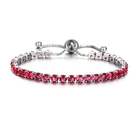Treasure Bay Crystal Adjustable Tennis Bracelet For Women | 14K Gold Plated Cubic Zirconia Classic Tennis Bracelet for Girls (Red)