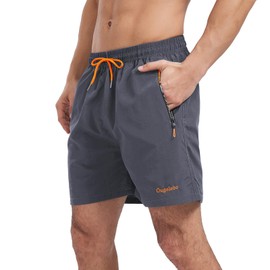 Ougelebo Men's Swimming Trunks with Zip Pocket, Quick-Drying, gray, XL