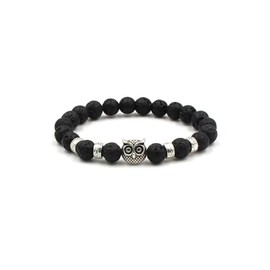 Fuqimanman2020 Natural agate Rock Owl Stretch String Healing Crystal Bracelet Energy Beaded Bracelet Set 8mm Women Gifts-Volcano