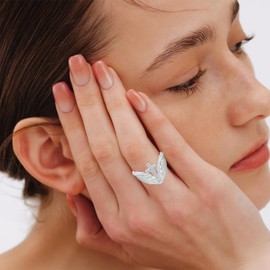 PEIMKO Baptism Gifts Cross Angel Wings Ring in 925 Sterling Silver Moissanite Band Ring Faith Hope Religious Jewelry White Gold With God All Things Are Possible Size 5