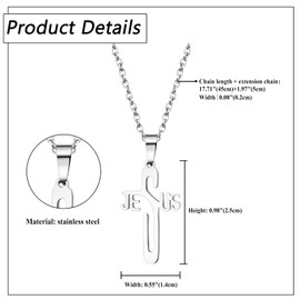 Flongo Jesus Kreuz Halskette für Damen: Edelstahl Christlicher Schmuck Christliches Symbol Anhänger mit Gravur Religiöse Kette Spiritueller Schmuck Glaubensgeschenk für Frauen und Herren