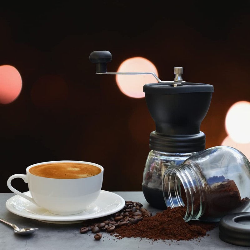 Mixpresso Manual Coffee Grinder, Spice Grinder Manual, Glass Jars, Ceramic