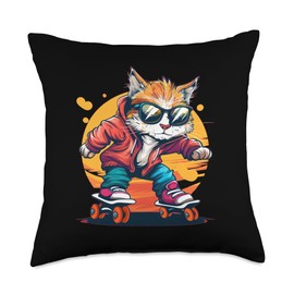 Pretty Cat with Inline Skates Shoes Costume Throw Pillow