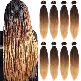 Xtrend 26 Inch EZ Braids 8 Packs Ombre Pre-Stretched Easy Braiding Hair Extensions for Box Braids Hair Itch Free Hot Water Setting Synthetic Fibre Hair Extensions 1B/30/27#
