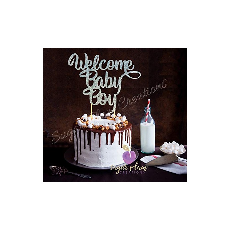 Decoración para tarta con purpurina azul de Welcome Baby Boy