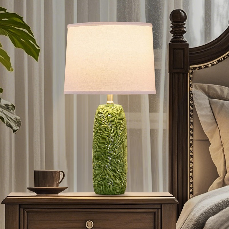 EUO 25” Green Lamps Set of 2 with Leaves Design