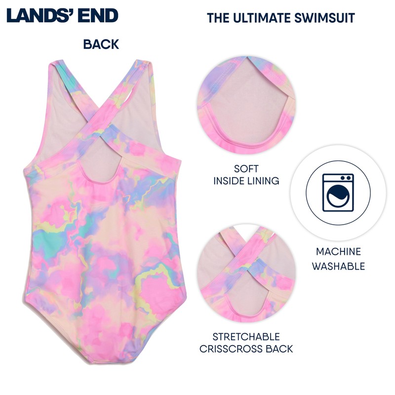 Lands' End Girls' UPF 50+ Stretch Crisscross Back One Piece