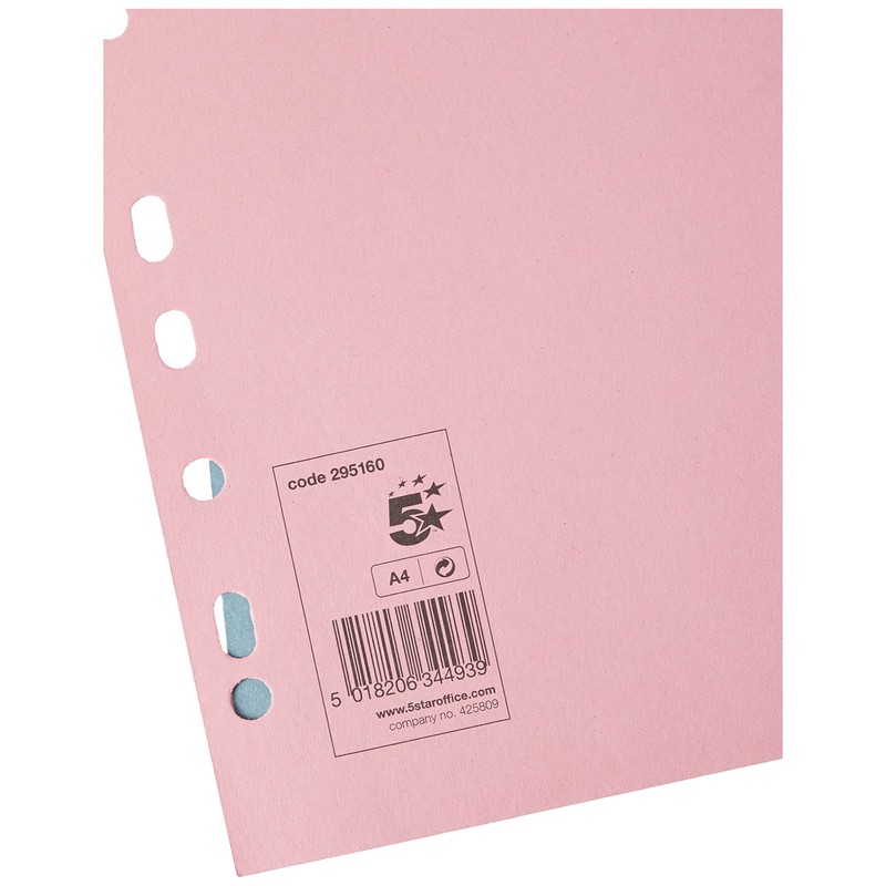 5 Star Office Subject Dividers Multipunched Manilla A4 Card -