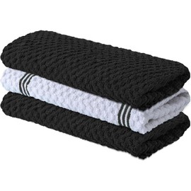 Premium Kitchen Towels – Pack of 3,Cotton 15 X 25 Inches Absorbent Dish Towels - Terry Kitchen Dishcloth Towels - Red Dish Cloth for Household Cleaning - Color: Storm Black, Size: 15 x 25 - Pack of 3