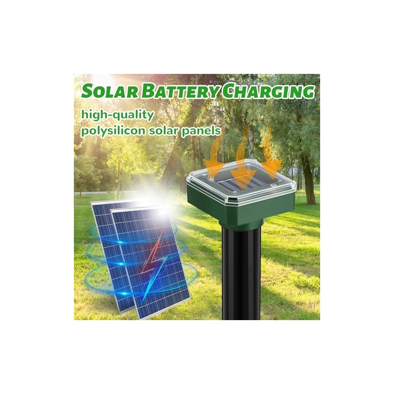 Mole Repellent Solar Powered 10 Pack, Ultrasonic Gopher Deterrent Stakes