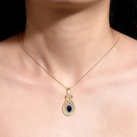 RYLOS Necklaces for Women Yellow Gold Plated Silver 925 Love Knot Necklace Gemstone & Genuine Diamonds Pendant 18" Chain 8X6MM Sapphire September Birthstone Womens Jewelry Silver Necklace For Women