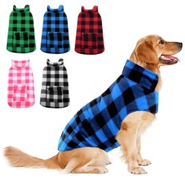 ASENKU Reversible Dog Coat - Plaid Fleece Jacket, Waterproof & Windproof, Perfect for Cold Weather - Small to Large Dogs (Blue, XL)