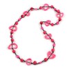 Neon Pink/Deep Pink Round and Oval Wooden Bead Cotton Cord