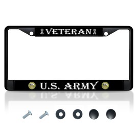 Car License Plate Frame - License Plate Frame US Army Veteran - Standart Cars USA Stainless Steel Frame for Front and Rear - Metal Plate Frame with 2 Holes and Screws 6x12.25 inches