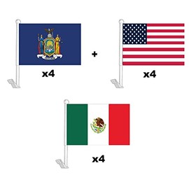 Global Advertising Solutions Car Window Flag Premium Quality Colors Long Lasting and Weather Resistance Pack of 12 4 USA National Flag 4 Mexico National Flag and 4 Country National State (New York)