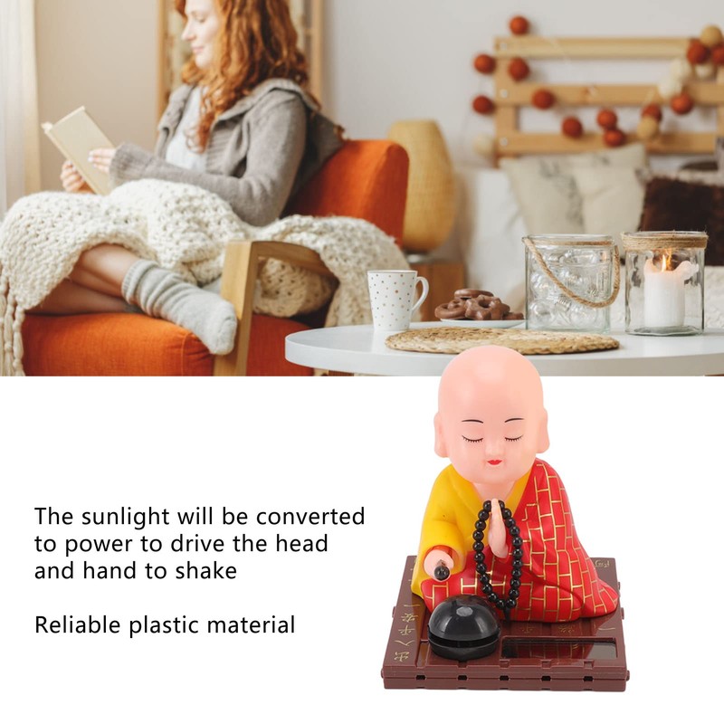 Urhomy Monk Solar Figurine Head Swing Doll Hitting Wooden Fish