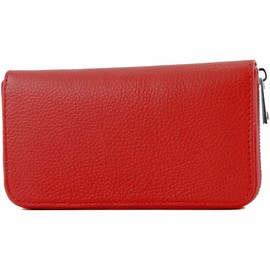 modamoda de SILBER-P02 Women's Leather Wallet Long Handmade in Italy, signal red